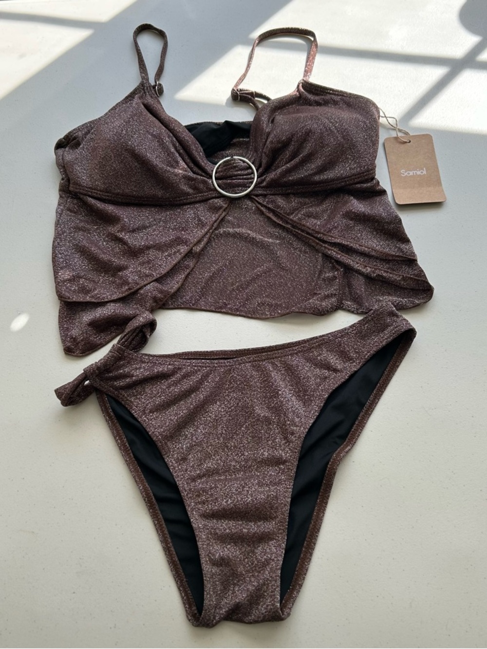 Samsøe Metallic Brown Two-Piece Bikini Tankini Top & Bottom
